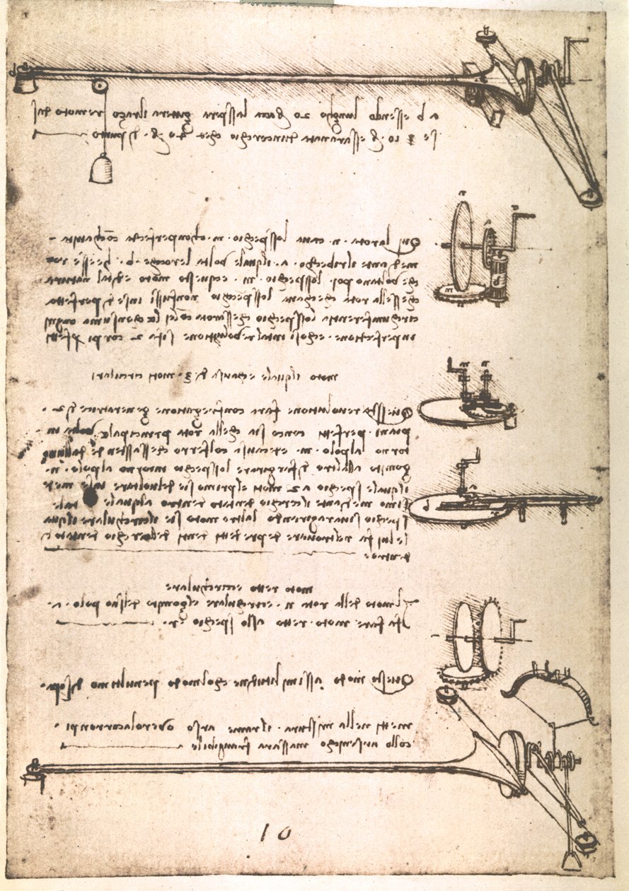 Kivonat egy Da Vinci-kéziratból, amely egy "Üreges tükrök gyártására szolgáló gép" elvét és felépítését írja le (kézirat). alkotó: Leonardo da Vinci