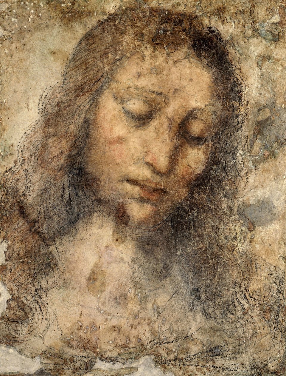 Jézus Krisztus arca, a Leonardo iskola, másolata Leonardo da Vinci (1452-1519) Utolsó vacsorájából alkotó: Leonardo da Vinci