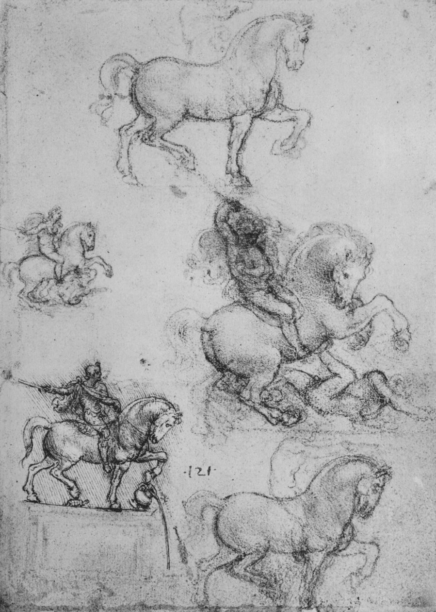 Öt tanulmány lovakról és lovasokról, c1480, 1945 alkotó: Leonardo da Vinci