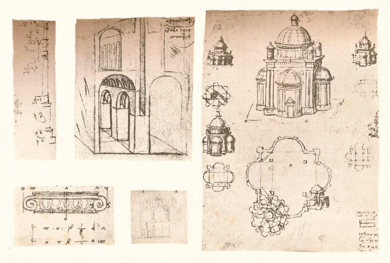 Öt építészeti rajz, c1472-c1519 1883 alkotó: Leonardo da Vinci