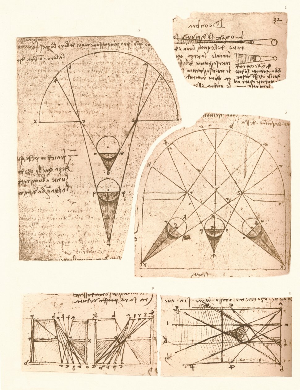 Öt diagram a fény és árnyék elméletét szemléltetve, c1472-c1519 1883 alkotó: Leonardo da Vinci