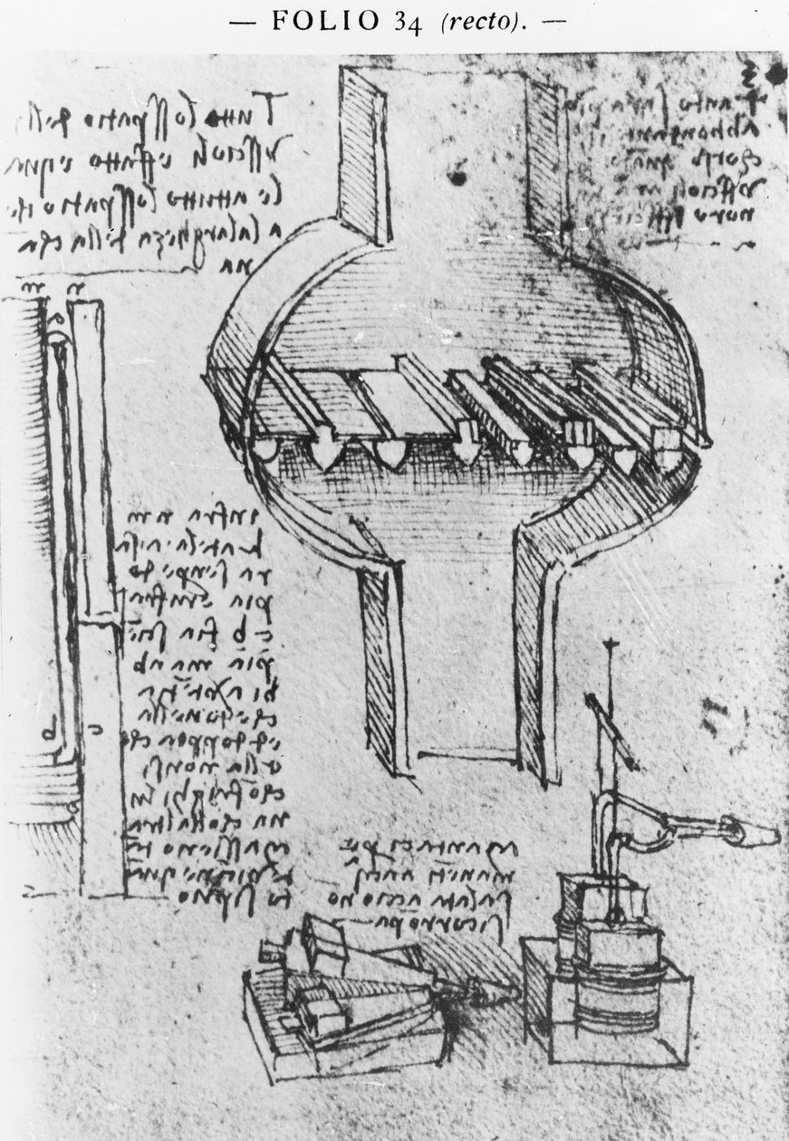 Fol. 34r az E kéziratból, 1513-14 alkotó: Leonardo da Vinci