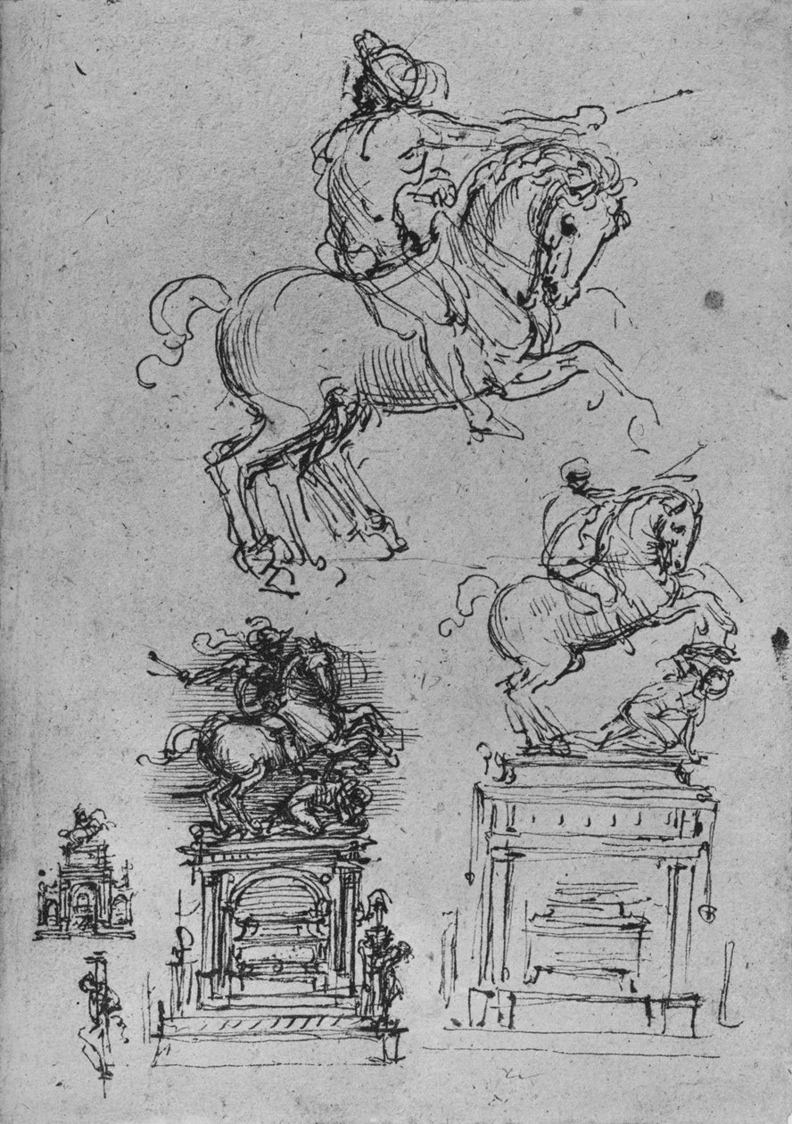 Négy tanulmány egy lovas emlékműhöz, c1480, 1945 alkotó: Leonardo da Vinci