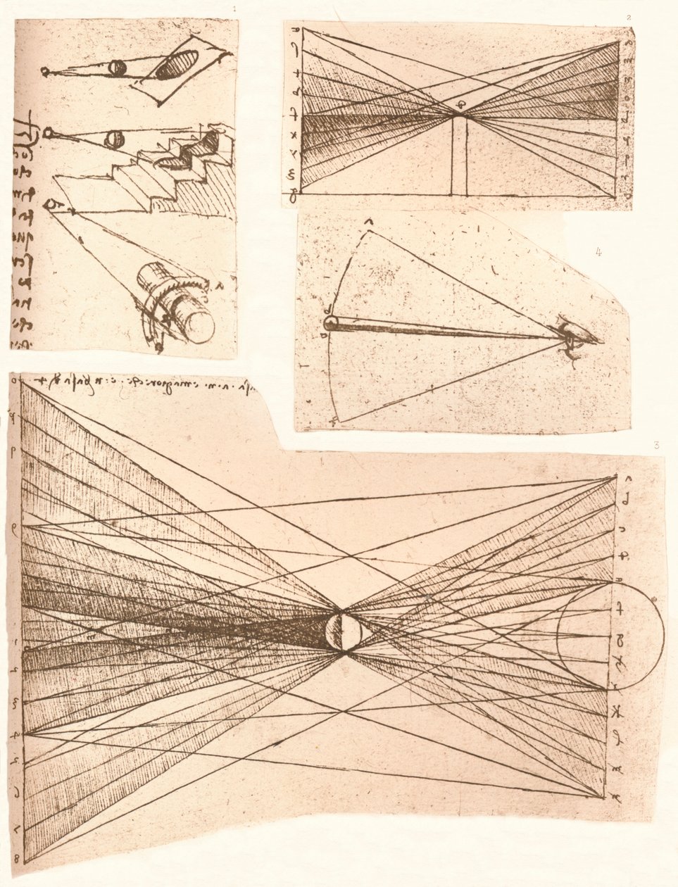 Négy diagram, amely a fény és az árnyék elméletét illusztrálja, c1472-c1519 1883. alkotó: Leonardo da Vinci