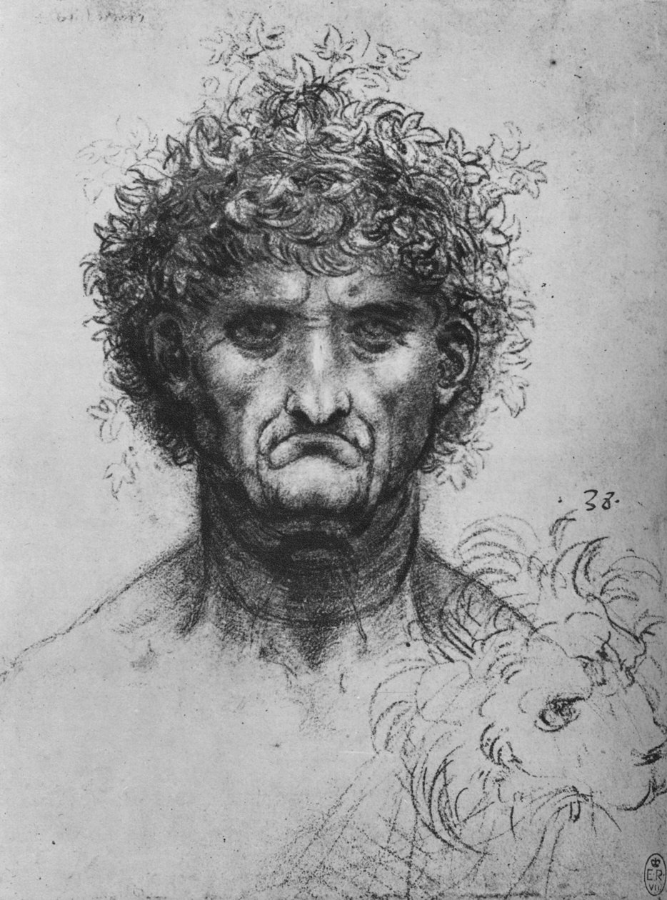 Egy koszorút viselő öregember teljes arca, c1480 1945 alkotó: Leonardo da Vinci