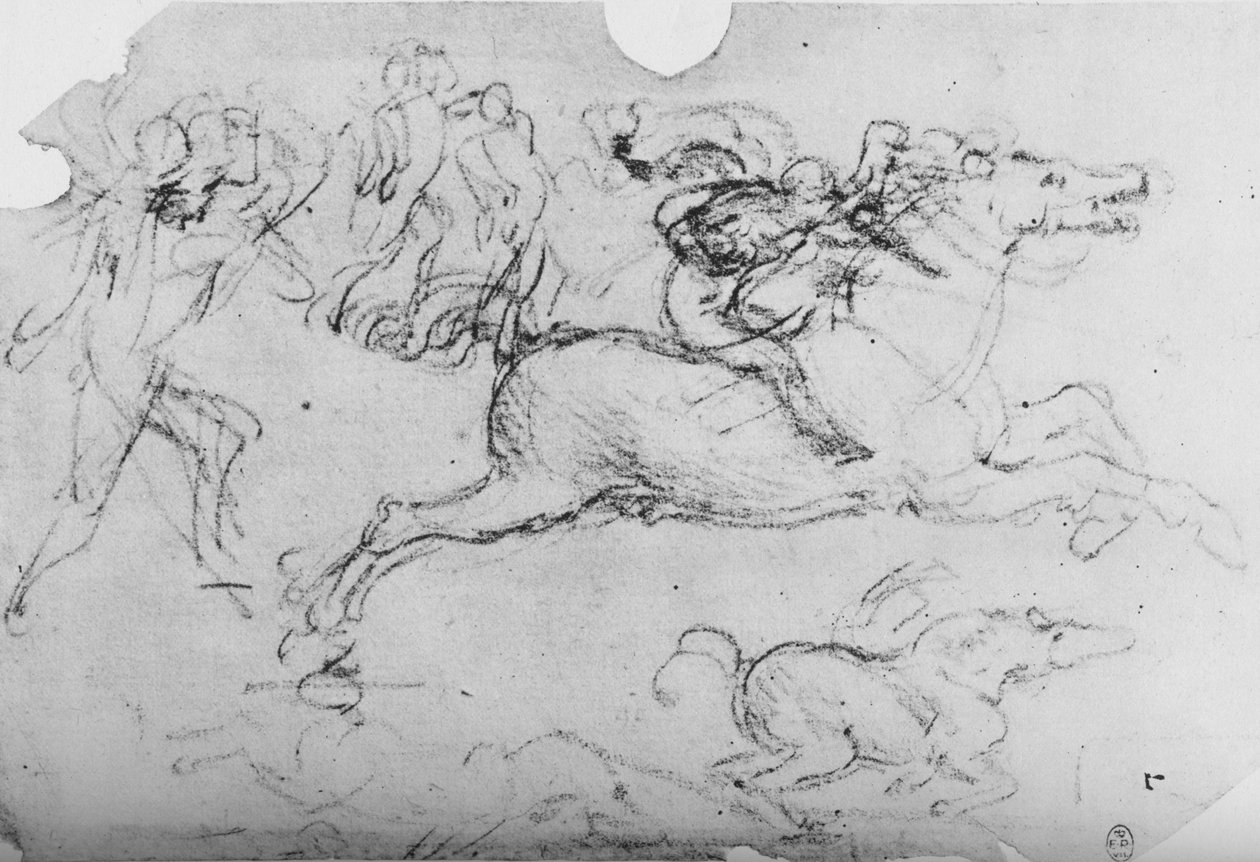 Vágtázó lovas és más figurák, c1480 1945 alkotó: Leonardo da Vinci
