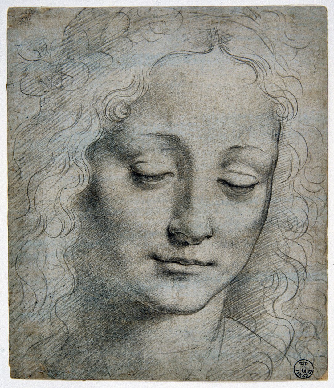 Giovanni Antonio Boltraffio (Beltraffio) (1467 - 1516) (Leonardo da Vinci legismertebb tanítványa): egy fiú levélkorona feje Verrocchio útjában, GDSU 425 E alkotó: Leonardo da Vinci