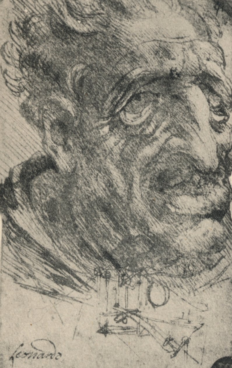 Egy háromnegyedet jobbra fordult férfi groteszk feje, c1480 1945 alkotó: Leonardo da Vinci
