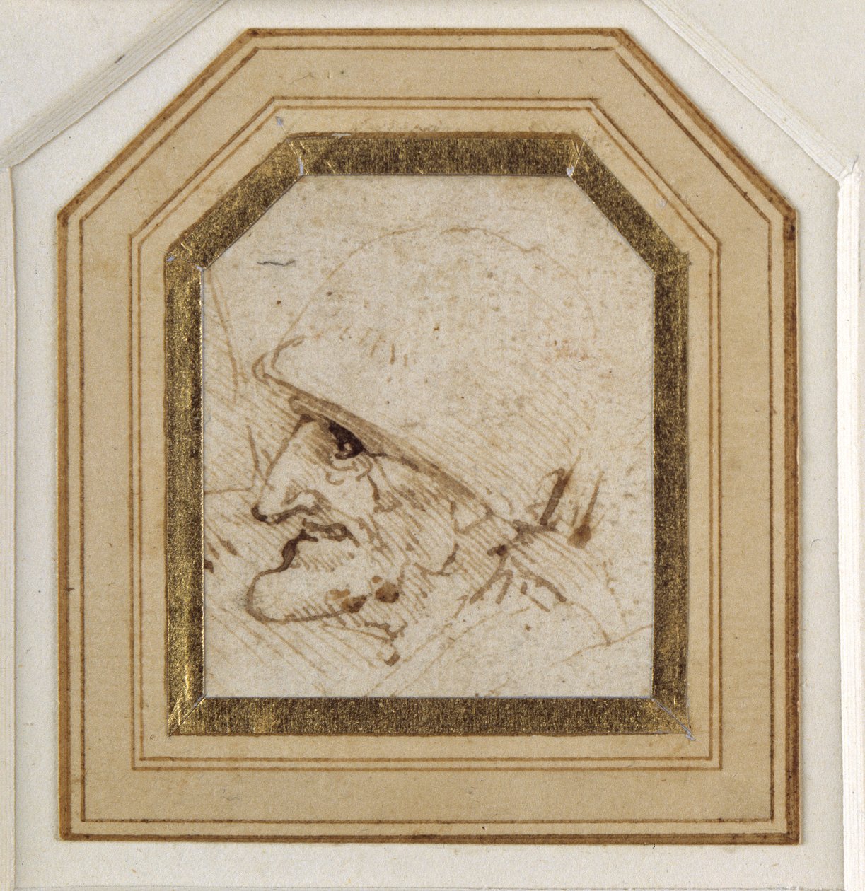 Groteszk fej (toll és tinta papíron) alkotó: Leonardo da Vinci