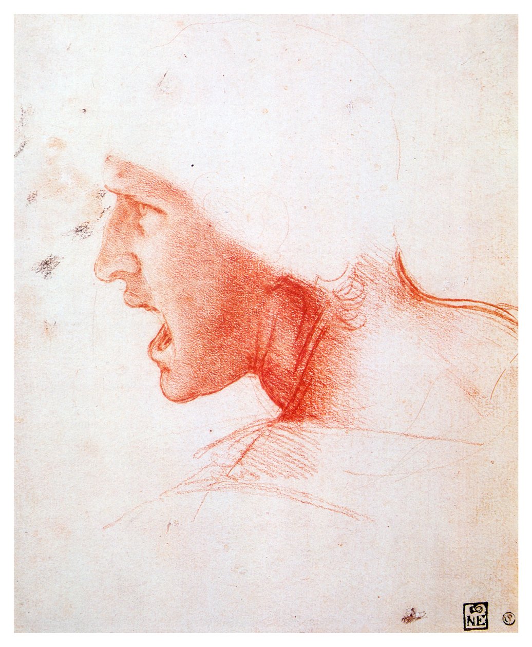 Egy profilban kiabáló férfi feje balra, 1503-1504 alkotó: Leonardo da Vinci