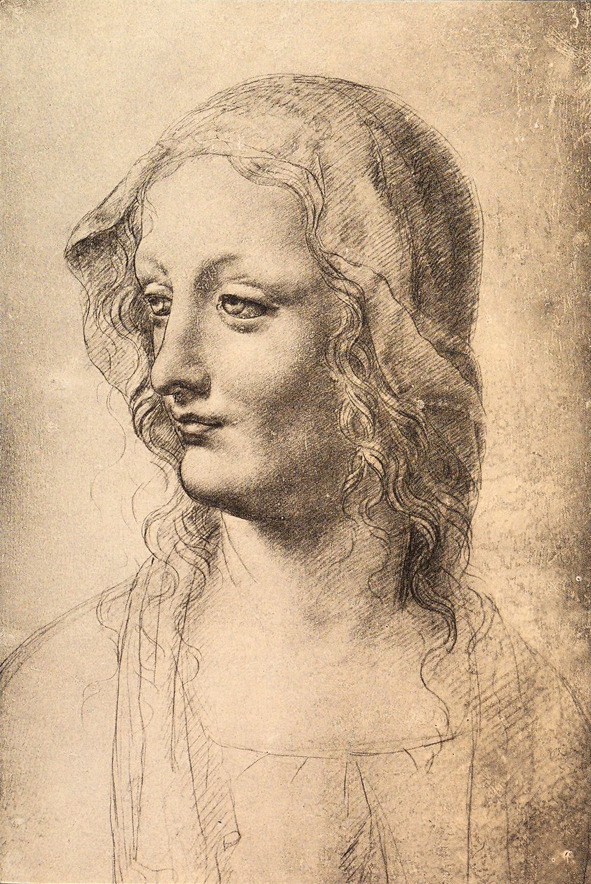 Egy fiatal nő feje, Leonardo da Vinci rajza, Rajzok és Nyomtatványok kabinetje, Uffizi, Firenze alkotó: Leonardo da Vinci
