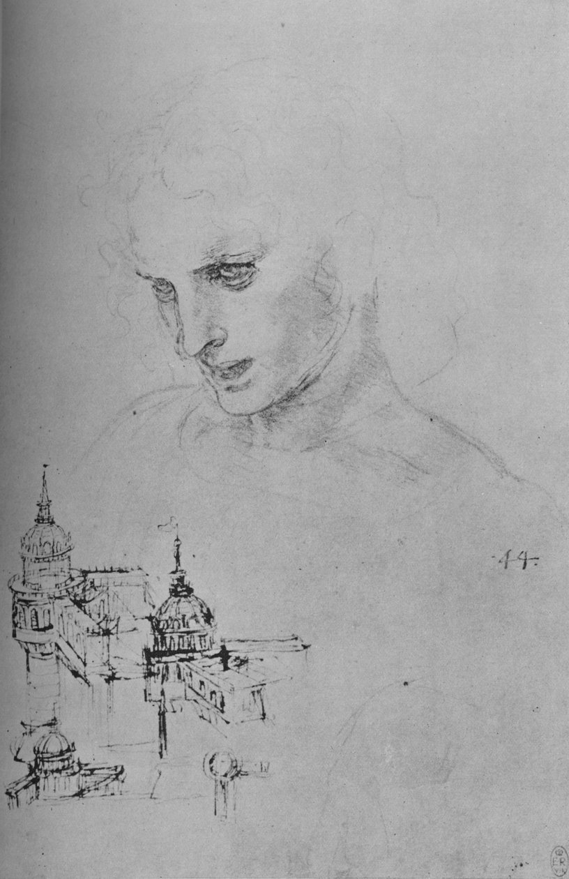 Az apostol vezetője és Építészeti Tanulmány, c1480, 1945 alkotó: Leonardo da Vinci