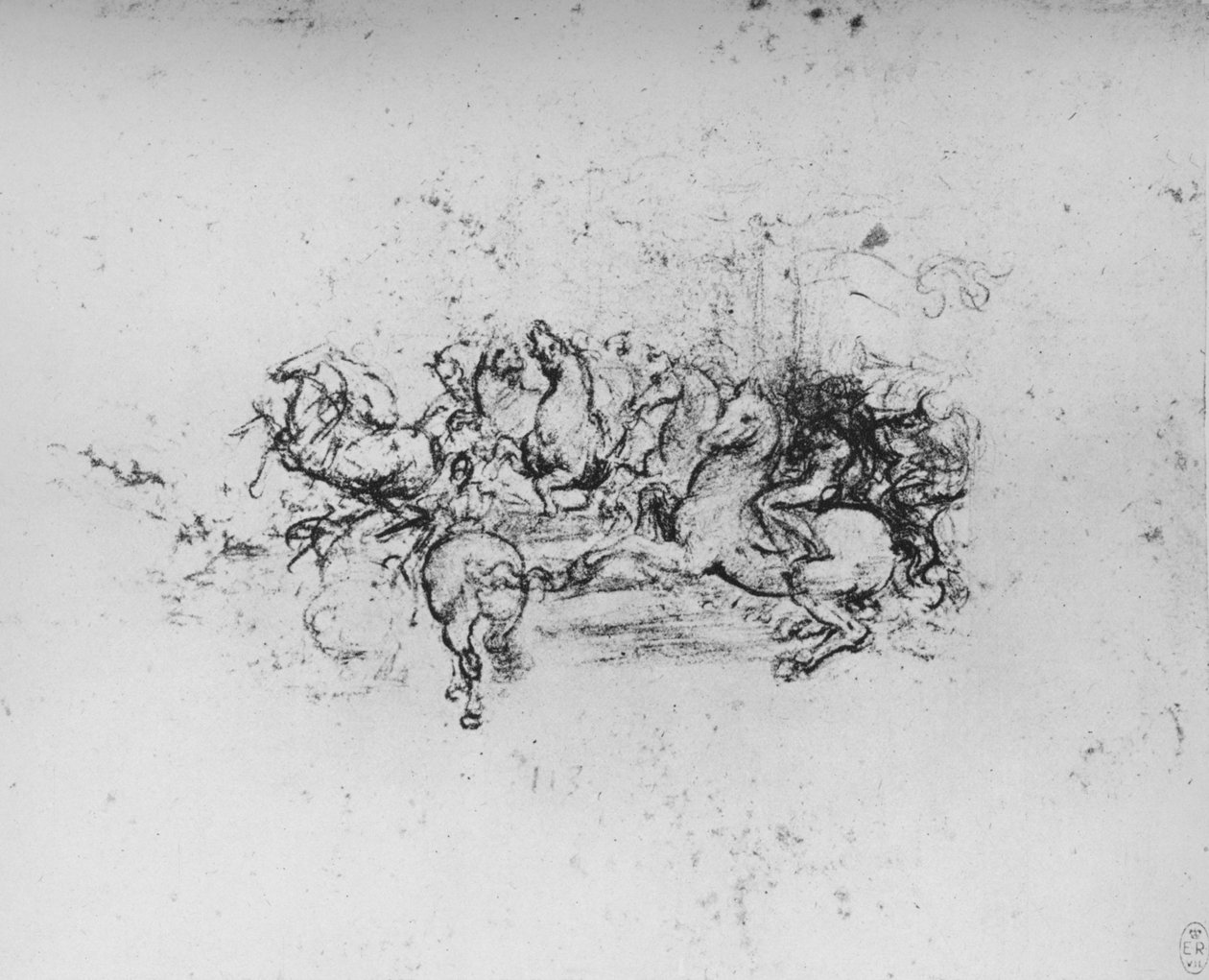 Zászlós lovasok balról haladva, c1480, 1945 alkotó: Leonardo da Vinci