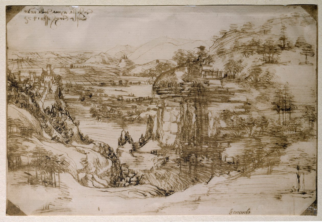 Santa Maria della Neve tája: az Arno-völgy tája (ceruzarajz alkotó: Leonardo da Vinci
