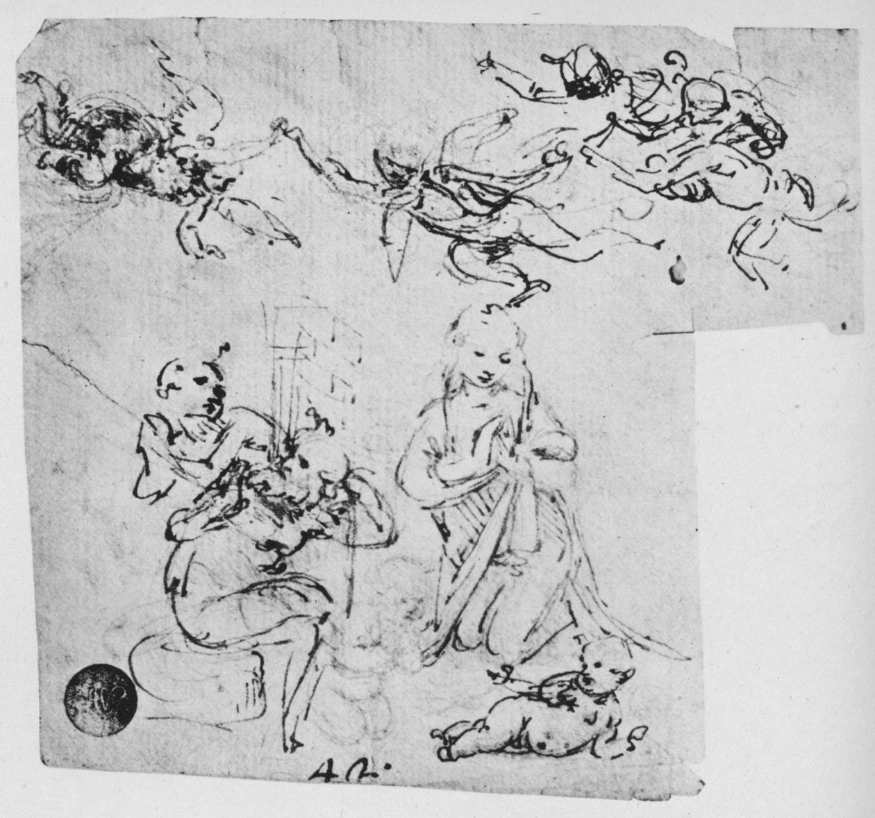 Madonna imádja a csecsemő Krisztust és más figurákat, c1480 1945 alkotó: Leonardo da Vinci