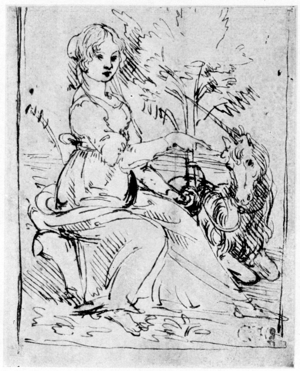 Leány egyszarvúval, c1480 1954. alkotó: Leonardo da Vinci
