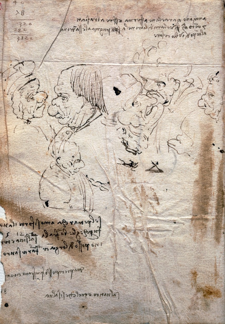 Férfi karikatúrák és könyvtári lista, Codex Trivulzianus alkotó: Leonardo da Vinci