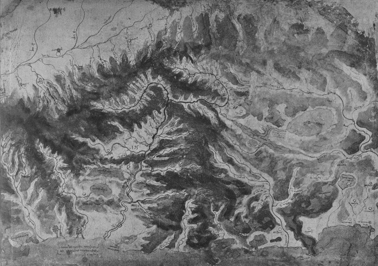 Észak-Olaszország térképe, az Arno vízválasztója, c1480 1945 alkotó: Leonardo da Vinci
