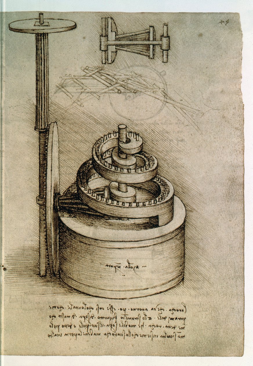 Ms. 8937, Codex Madrid I f.45r, edzett rugó alkotó: Leonardo da Vinci