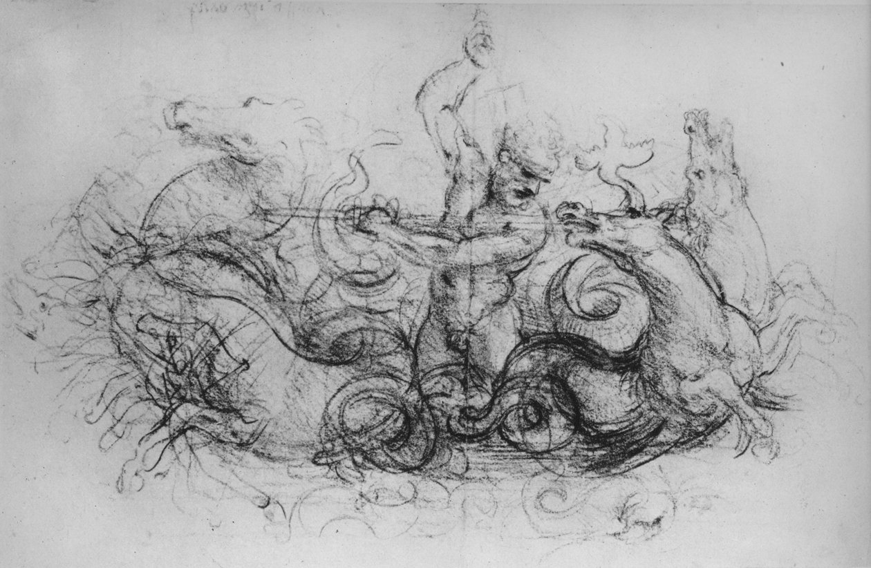 Neptunusz négy tengeri lóval, c1480 1945 alkotó: Leonardo da Vinci
