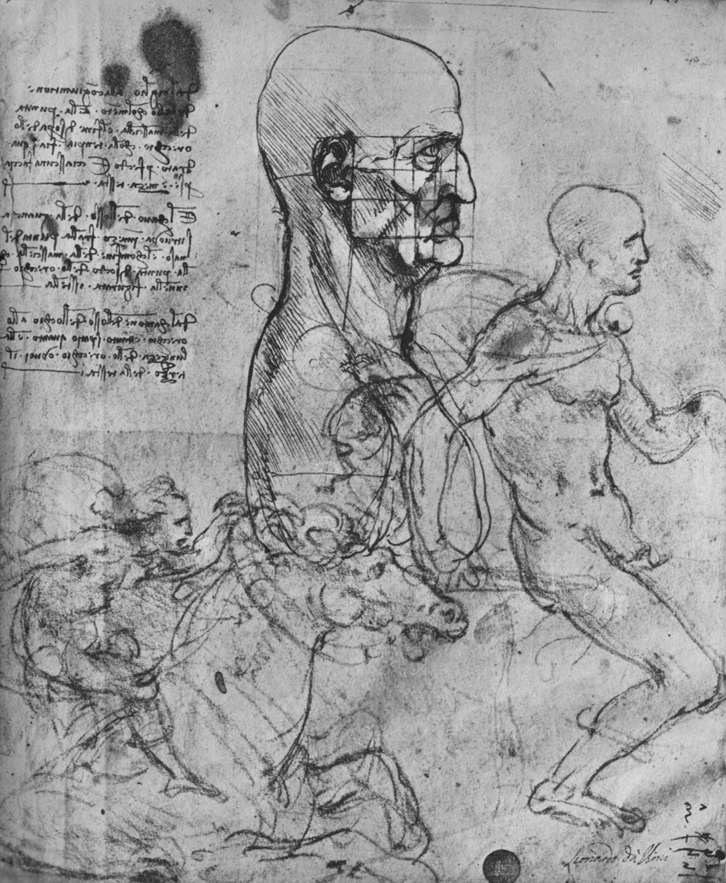 Egy férfi profilja az arányosságért és a lovasok tanulmányozásáért, c1480 1945 alkotó: Leonardo da Vinci