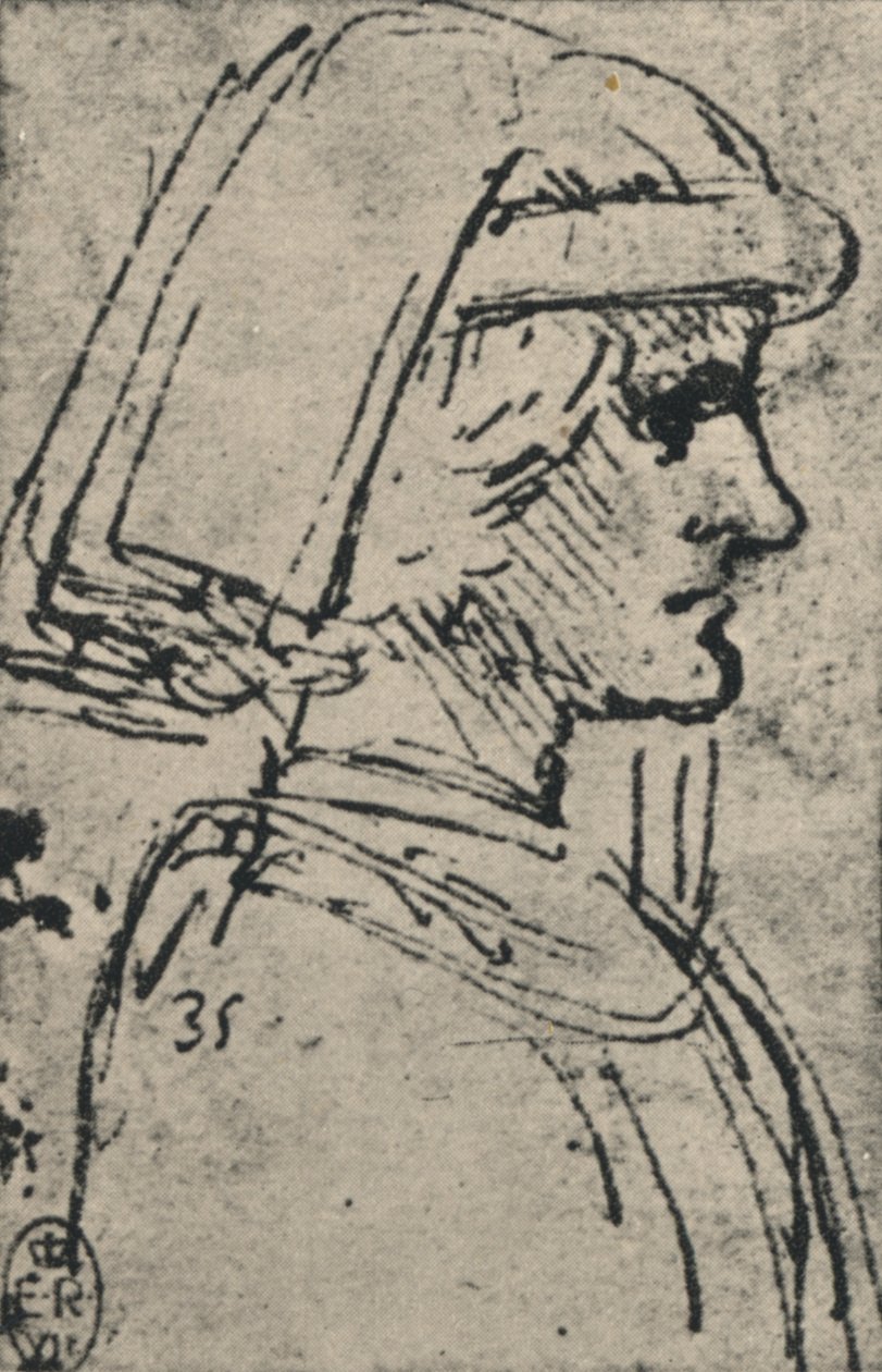 Egy kísérőt viselő fiatal férfi profilja, c1480 1945 alkotó: Leonardo da Vinci