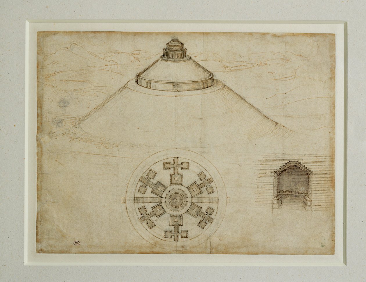 Projekt egy központi sírkamra számára;magasság ... alkotó: Leonardo da Vinci