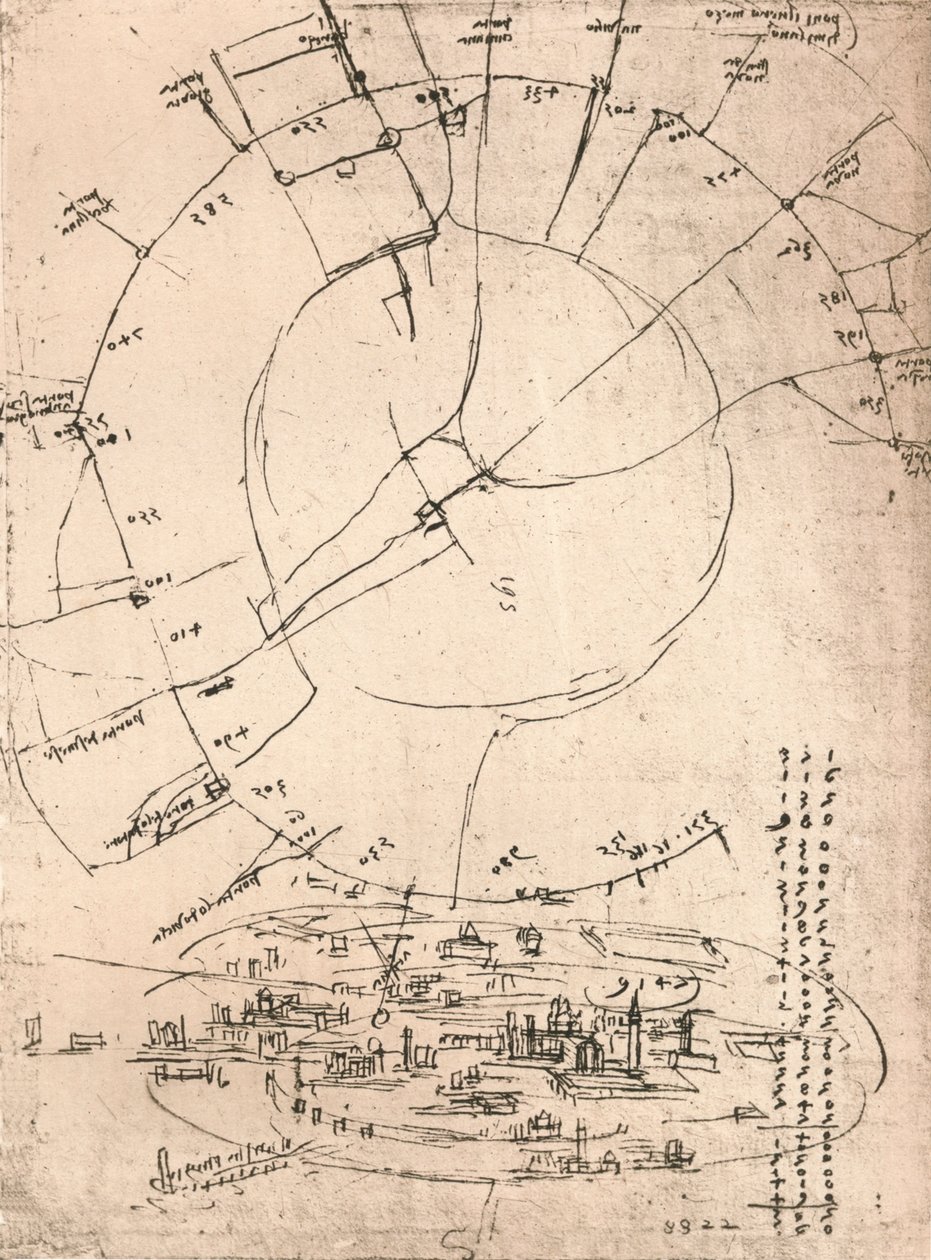 Milánó térképvázlat, c1472-c1519 1883 alkotó: Leonardo da Vinci