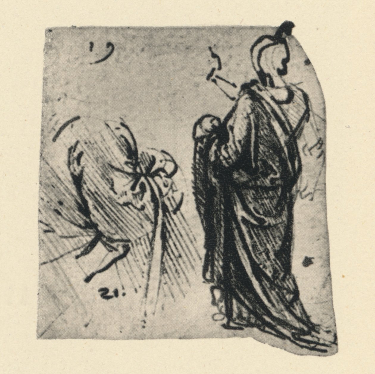 Vázlat egy terített figuráról és jelmezrészletről, c1480 1945 alkotó: Leonardo da Vinci