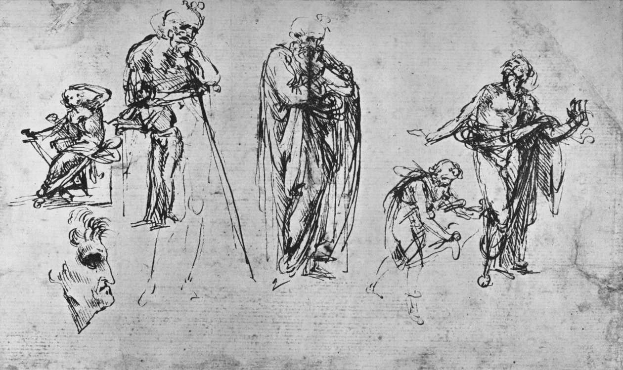 Tanulmányok egy figuráról és egy profilról, c1480 1945 alkotó: Leonardo da Vinci