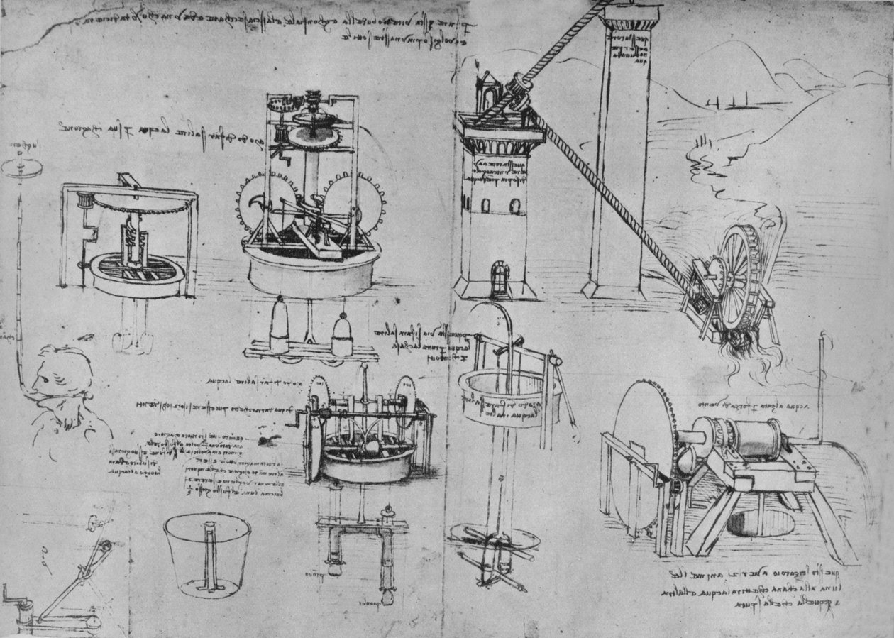 Tanulmányok szívószivattyúkról, Archimedes-csövekről stb., c1480 1945 alkotó: Leonardo da Vinci