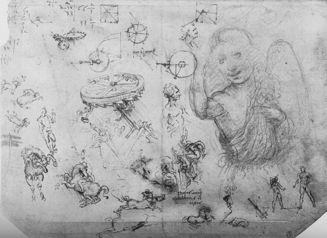 Tanulmányok egy angyalról, lovasokról és más alakokról, c1480 1945 alkotó: Leonardo da Vinci