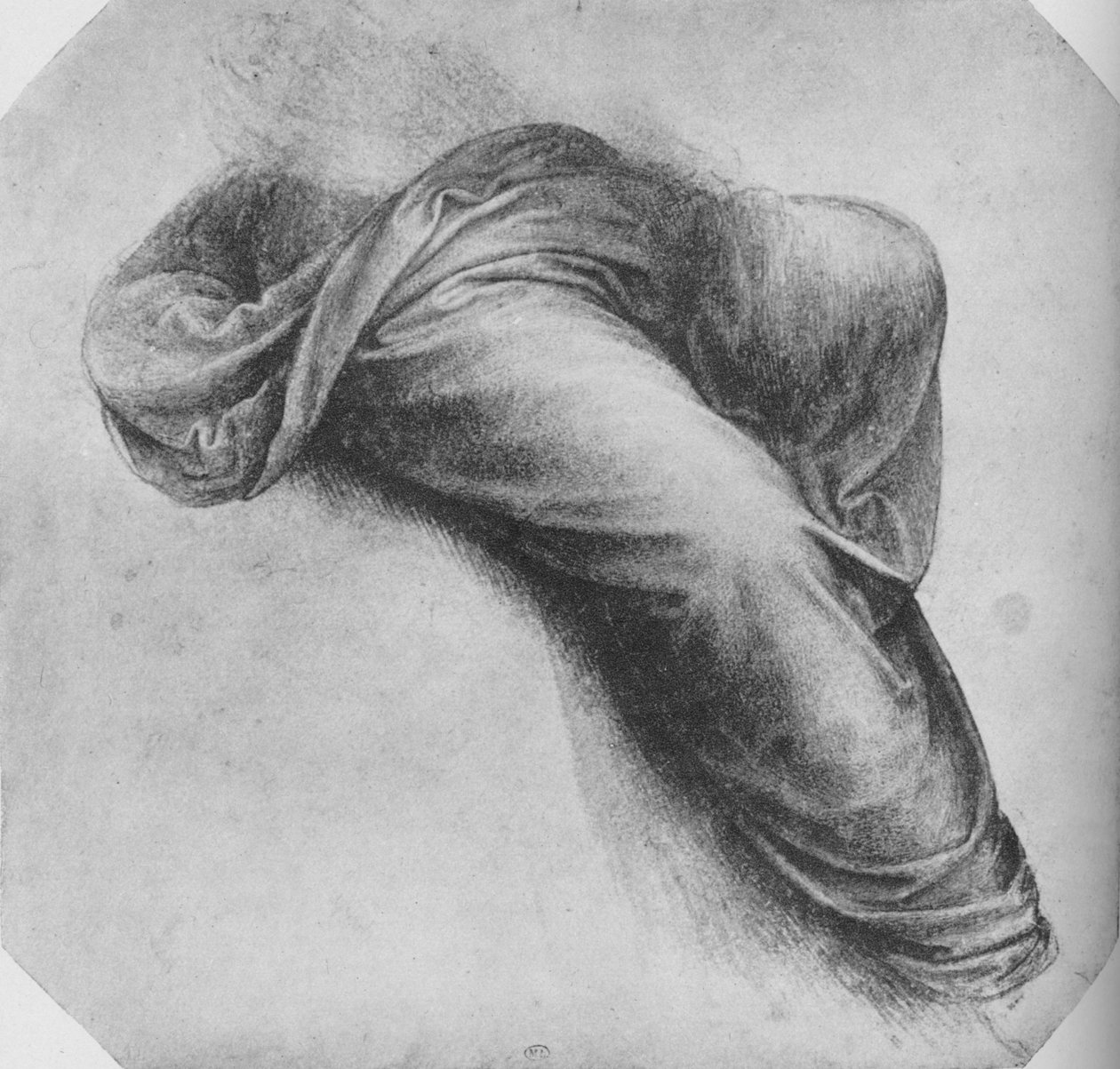Tanulmányok egy jobbra ülő alak drapériájáról, c1480 1945 alkotó: Leonardo da Vinci