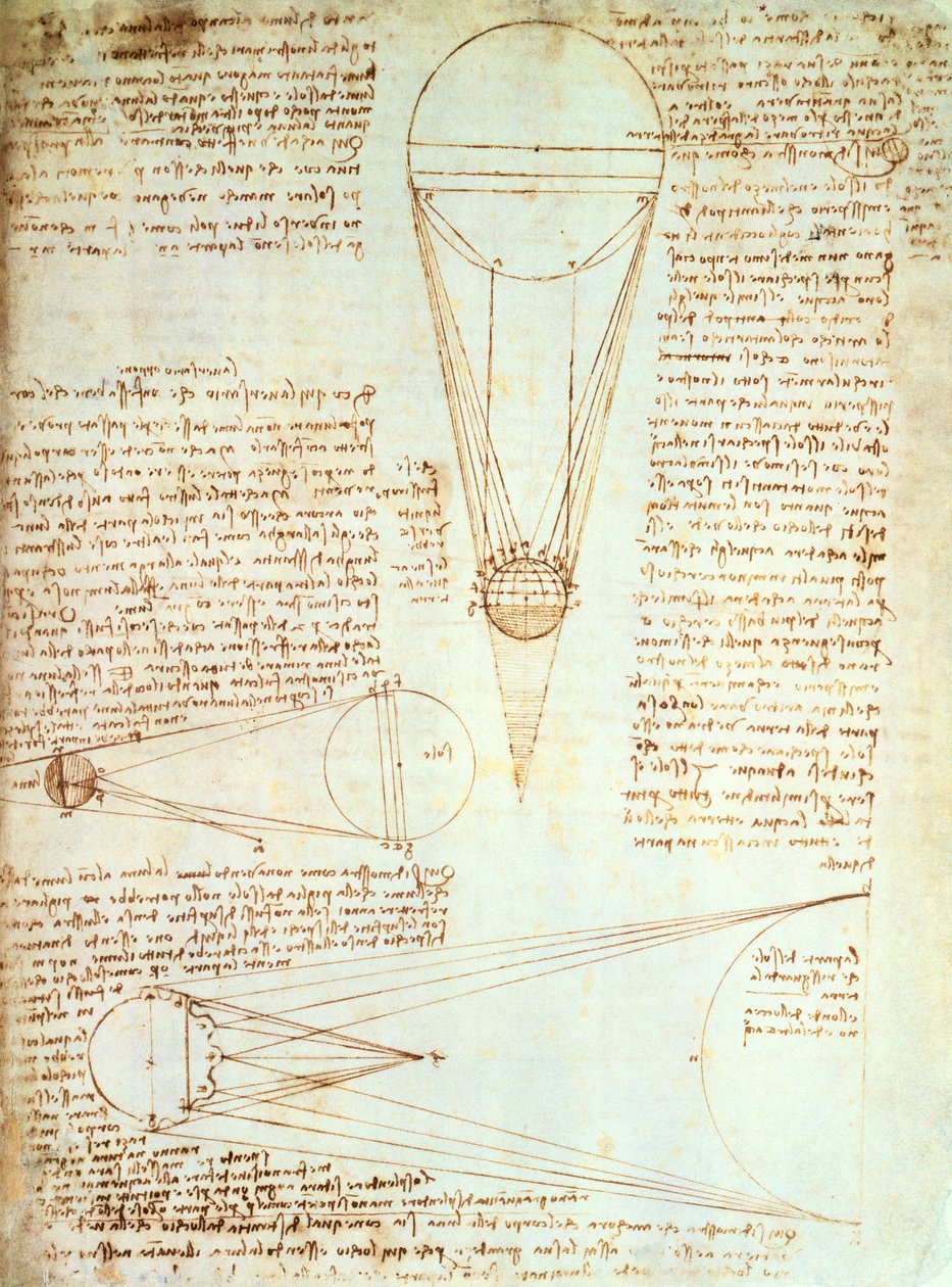 Tanulmányok a Hold megvilágításáról, fol. 1r a Codex Leicesterből, 1506-2008 körül alkotó: Leonardo da Vinci