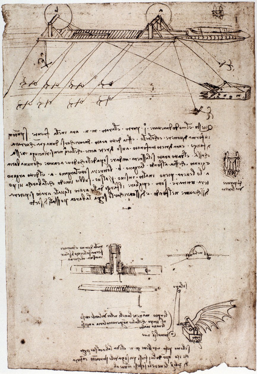 Leonard de Vinci (Leonardo da Vinci) (1452-1519) tanulmánya egy tengeri kotróra. Rajz tollal és tussal. alkotó: Leonardo da Vinci