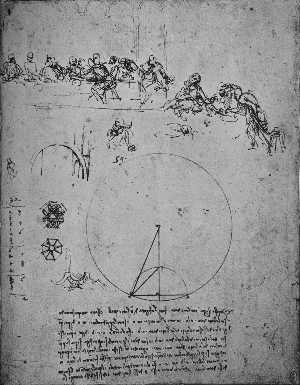 Tanulmány az utolsó szuper- és matematikai ábrákhoz és számításokhoz, c1480 1945 alkotó: Leonardo da Vinci