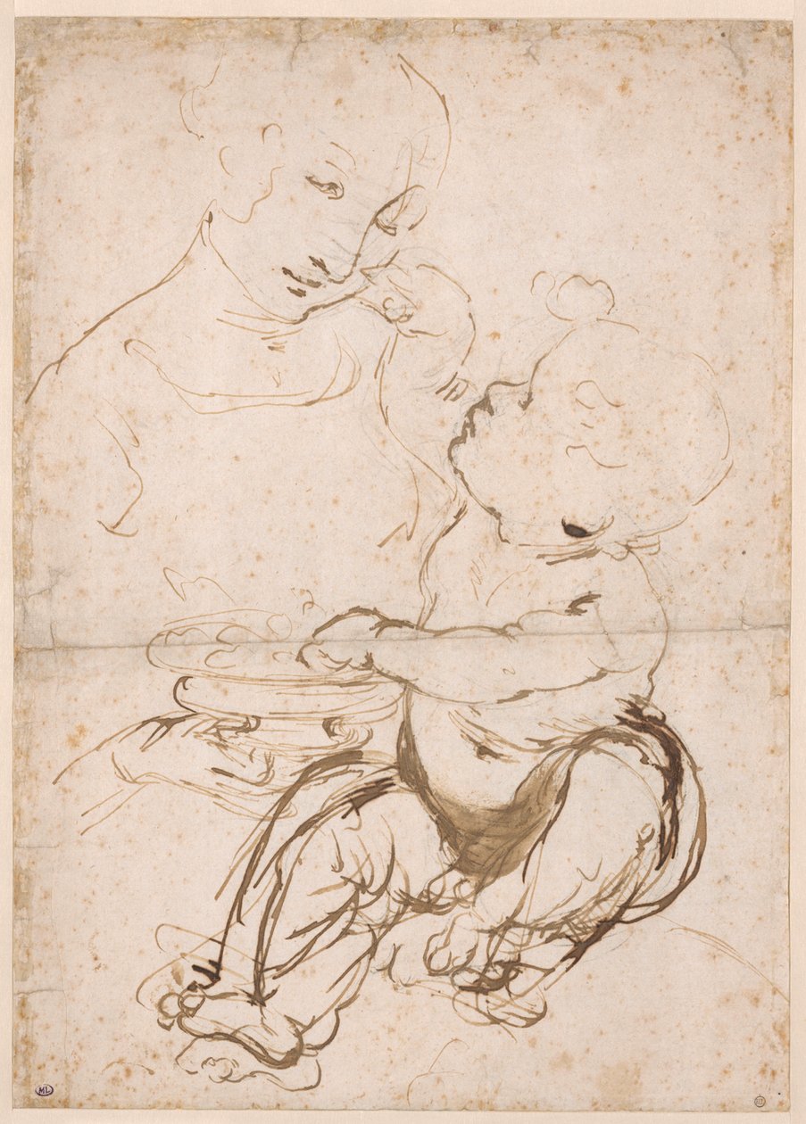 Tanulmány a Madonnának gyümölcstállal, 1478 körül. alkotó: Leonardo da Vinci