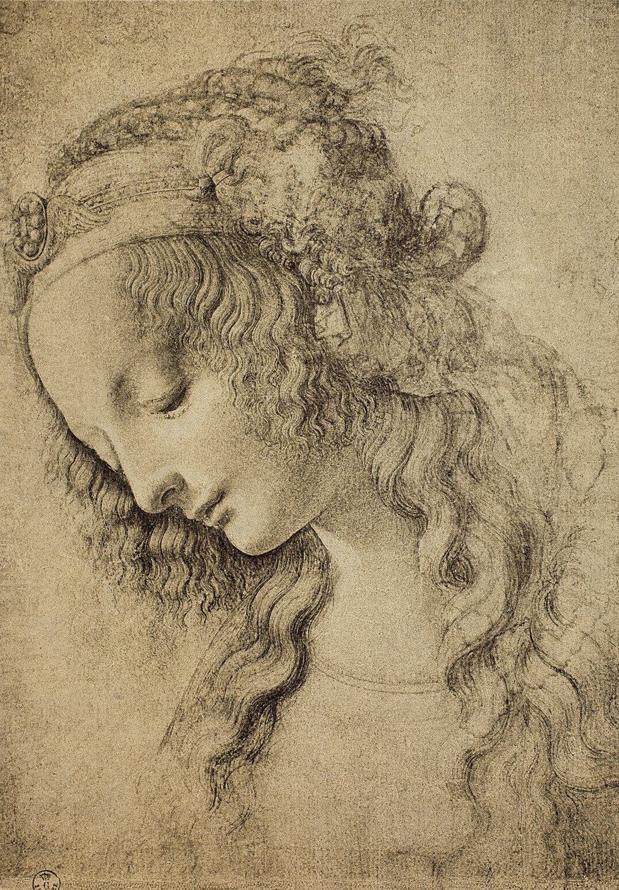 Tanulmány Magdolna fejének, Leonardo da Vinci rajza, Rajzok és Nyomtatványok kabinetje, Uffizi Galéria, Firenze alkotó: Leonardo da Vinci