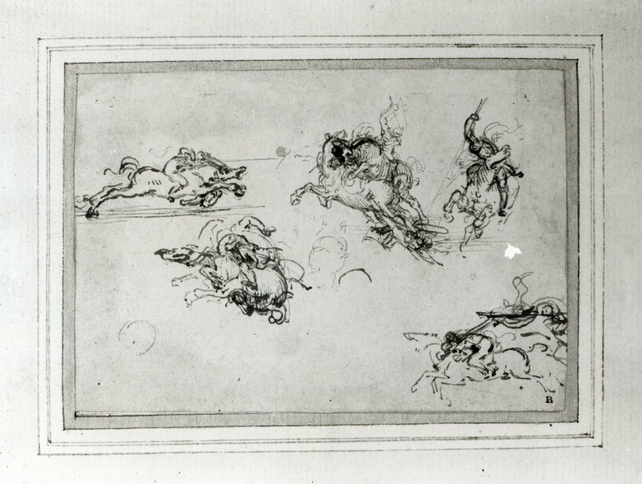 Study of Horsemen in Combat, 1503-4 (toll és tinta papíron) alkotó: Leonardo da Vinci