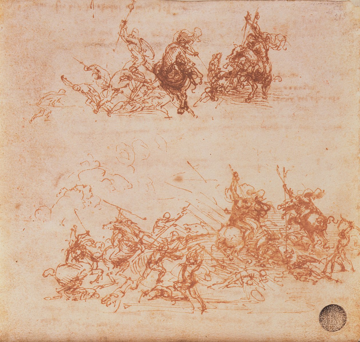 Tanulmány a lovasokról harcban és gyalogos katonákban, 1503 alkotó: Leonardo da Vinci