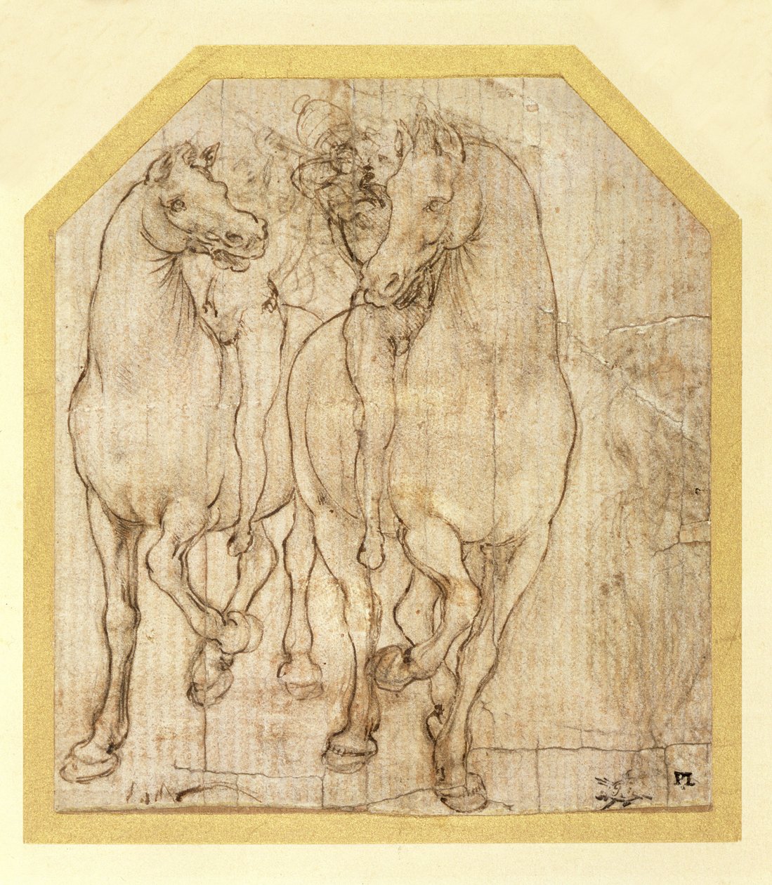 Tanulmány lovakról és lovasokról, 1480 körül (fémpont papíron) alkotó: Leonardo da Vinci