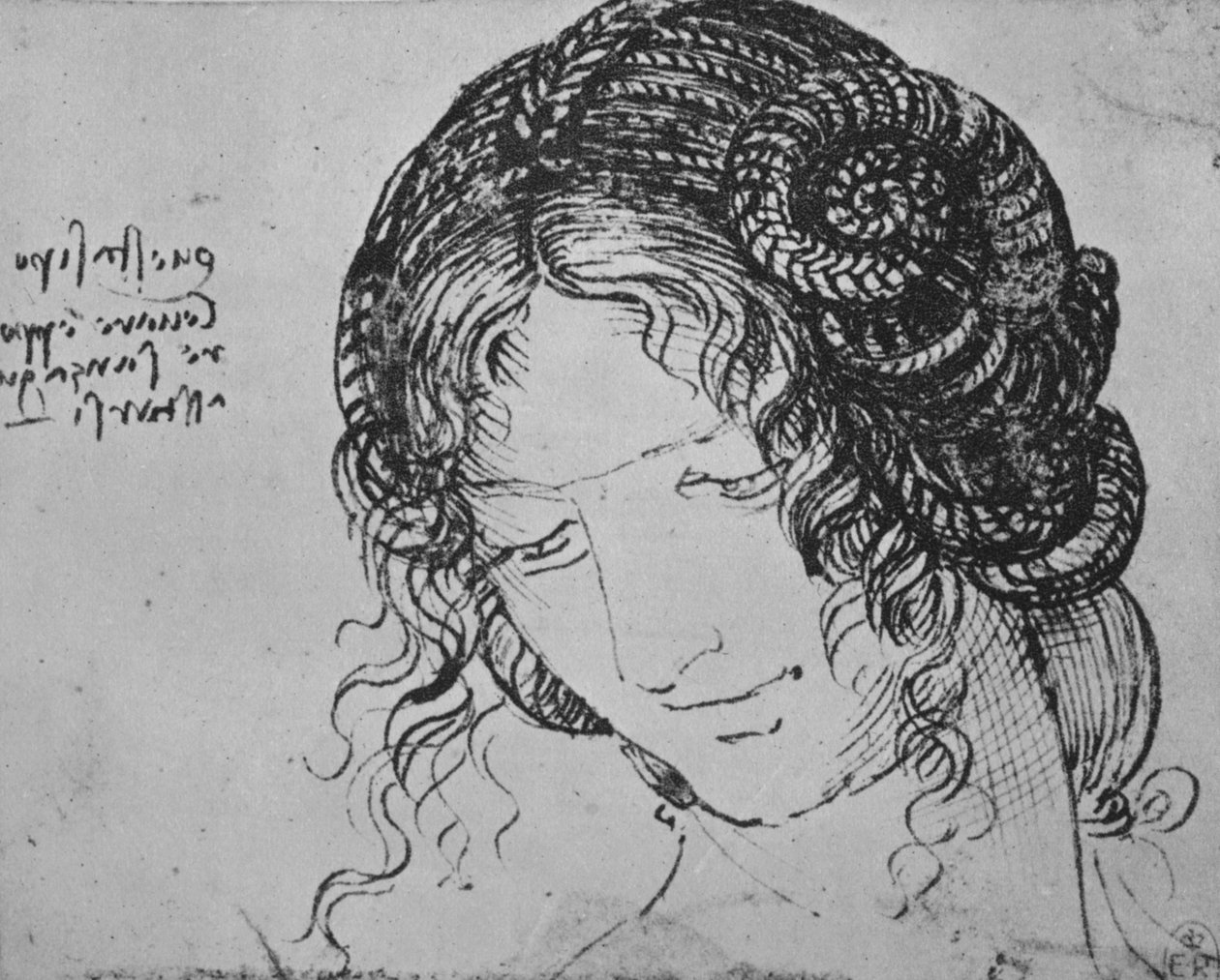 Tanulmány egy fonott női hajról, c1480 1945 alkotó: Leonardo da Vinci