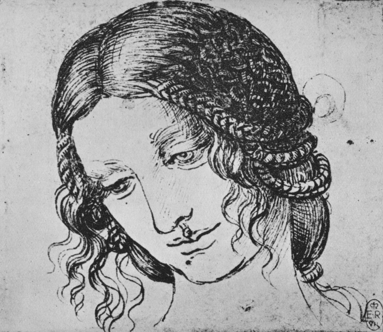 Tanulmány egy fonott női hajról, c1480 1945 alkotó: Leonardo da Vinci