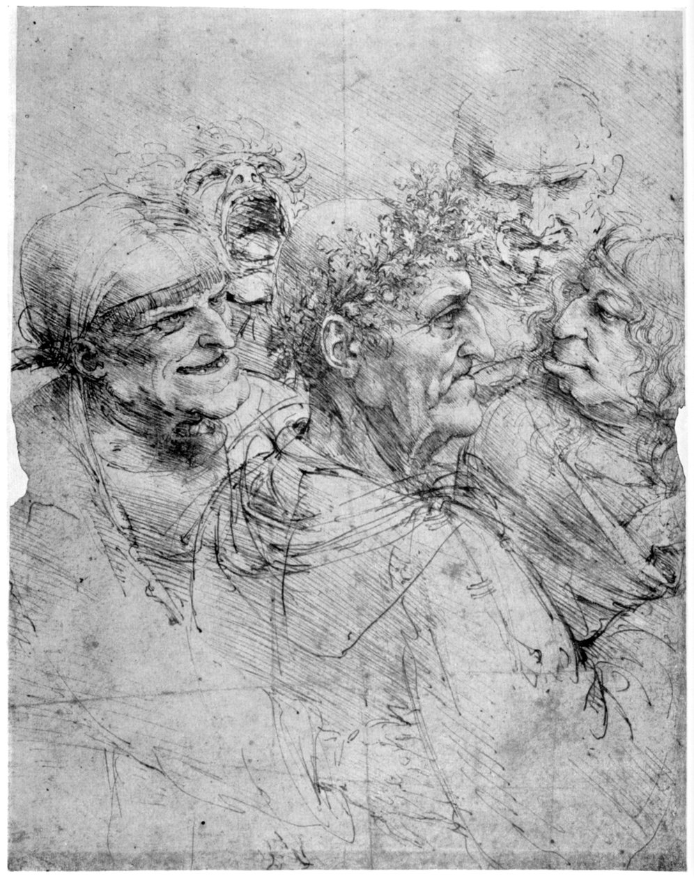 Tanulmány öt groteszk fejről, c1494 1954. alkotó: Leonardo da Vinci