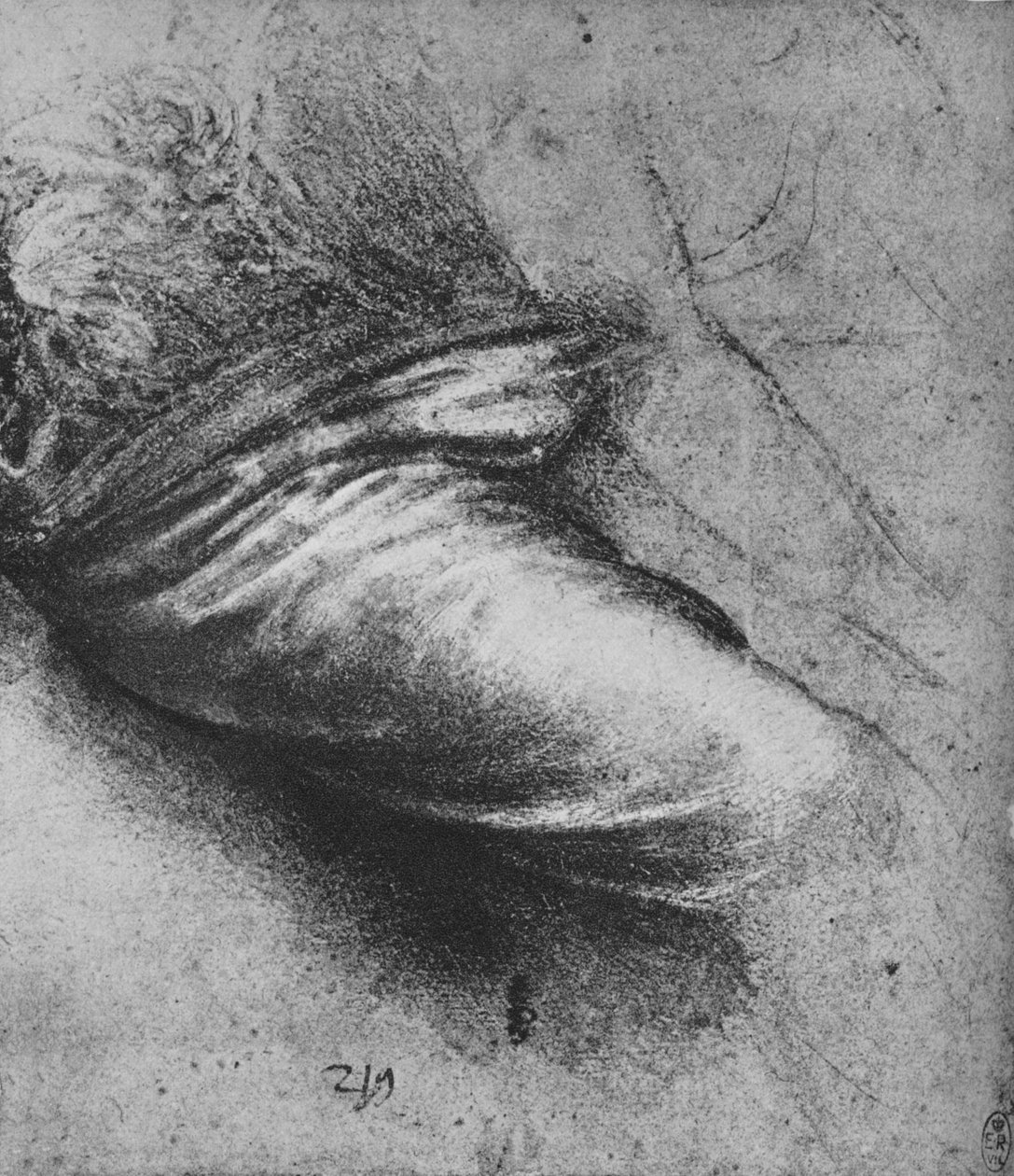Tanulmány egy ülő alak drapériájáról jobbra, c1480 1945 alkotó: Leonardo da Vinci