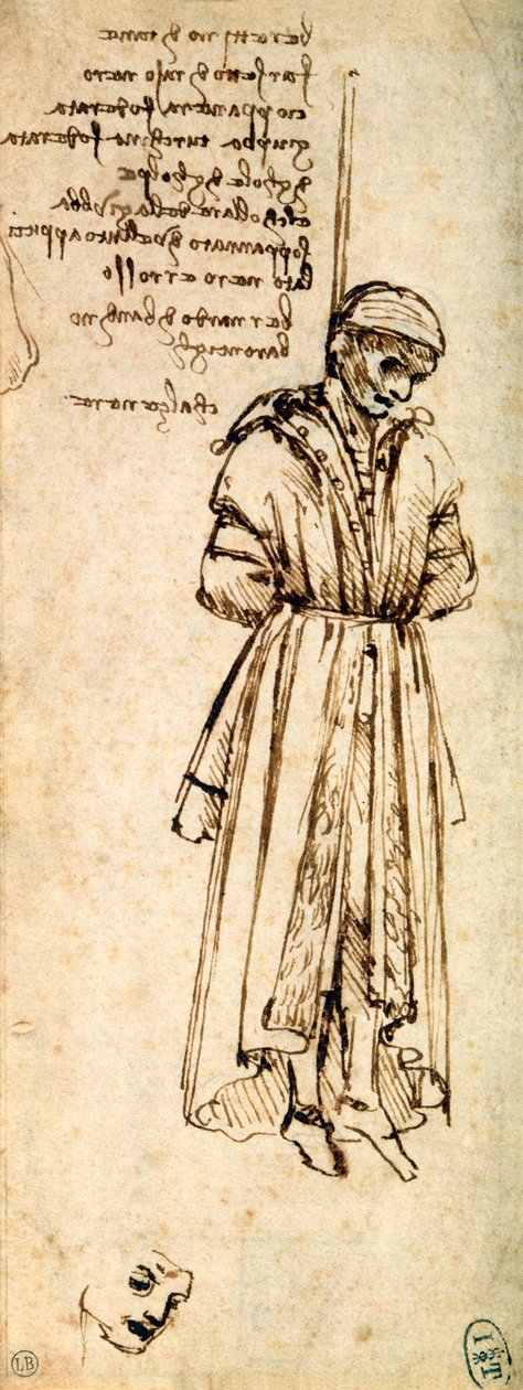 Bandino Baroncelli, Giuliano de Medici bérgyilkosának tanulmánya az Akasztott Bernardóról, 1479 alkotó: Leonardo da Vinci