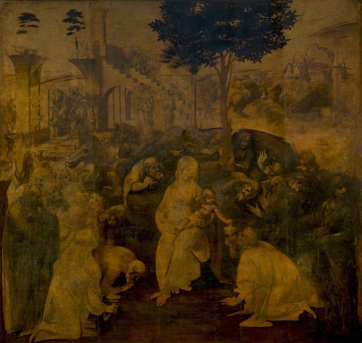 A mágusok imádása c. 1480 alkotó: Leonardo da Vinci