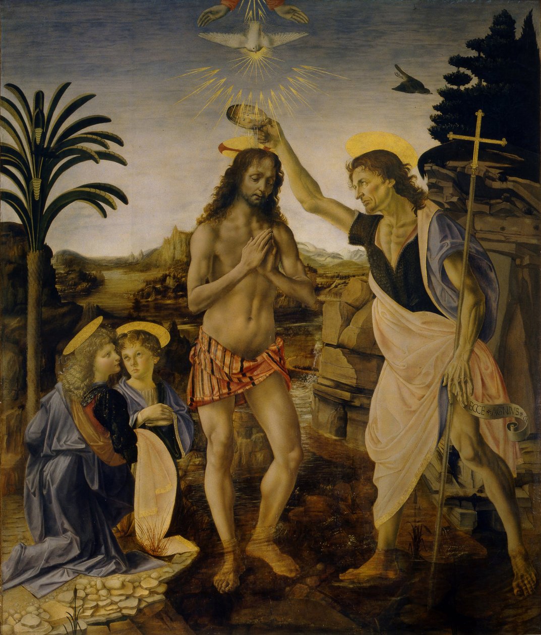 Krisztus megkeresztelkedése, 1470-1475 körül alkotó: Leonardo da Vinci