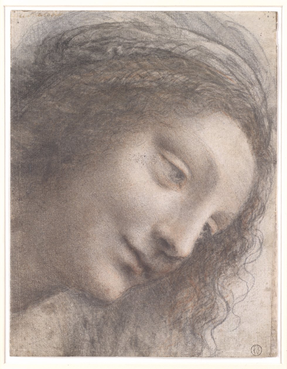 A Szűz feje háromnegyed profilból, jobbra nézően alkotó: Leonardo da Vinci