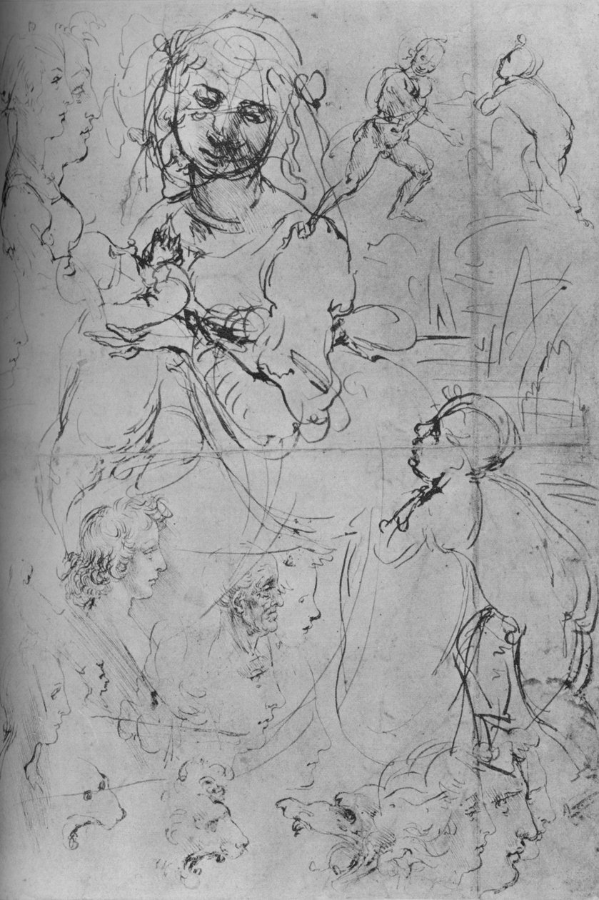 A Madonna és a gyermek és más tanulmányok, c1469, 1945 alkotó: Leonardo da Vinci